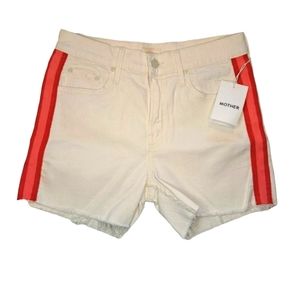 NEW MOTHER The Sinner Fray Shorts White with Racer Stripes Size 25